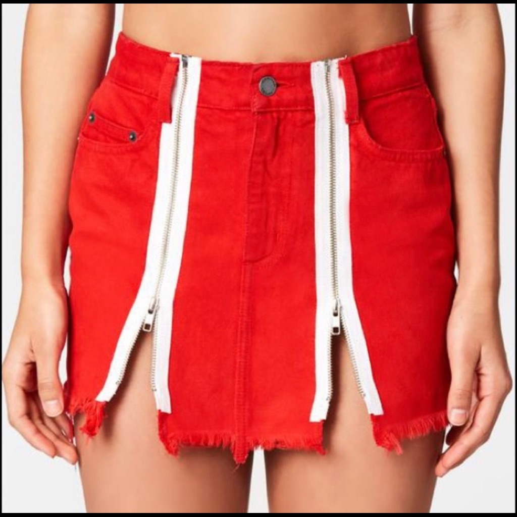 Carmar Colin Red Double White Zipper Mini Skirt